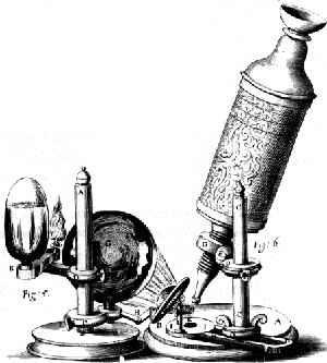 disegno antico di un microscopio ottico, public domain wikimedia commons