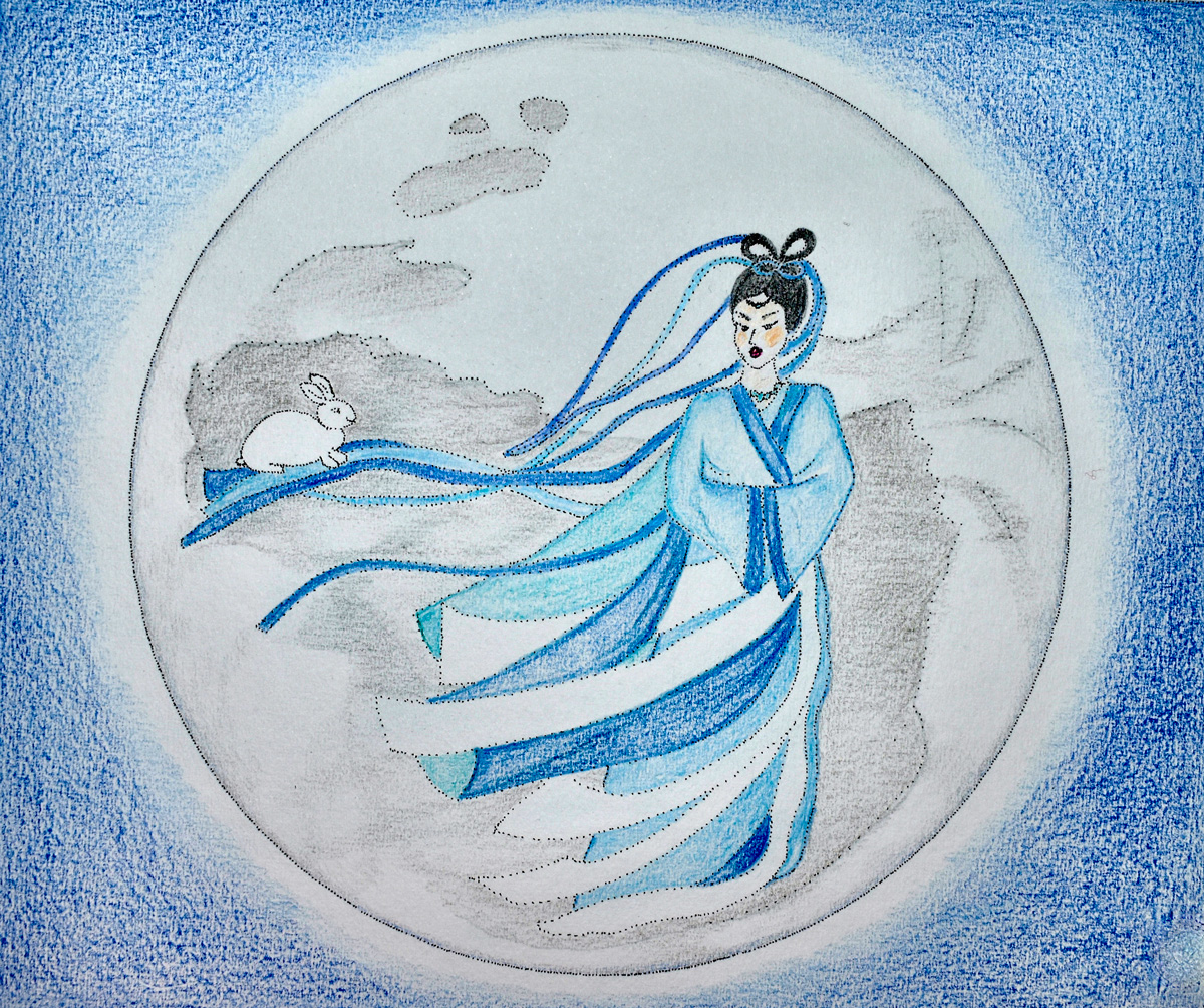 La dea cinese della Luna Chang’e , disegno di Anna Maragno