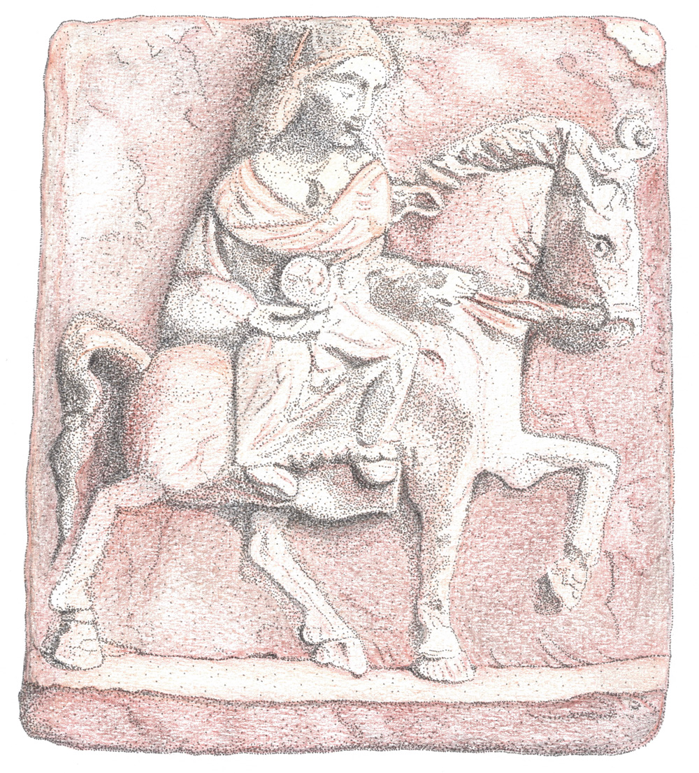 Stele raffigurante la dea Epona, disegno di Anna Maragno, non riprodurre senza autorizzazione