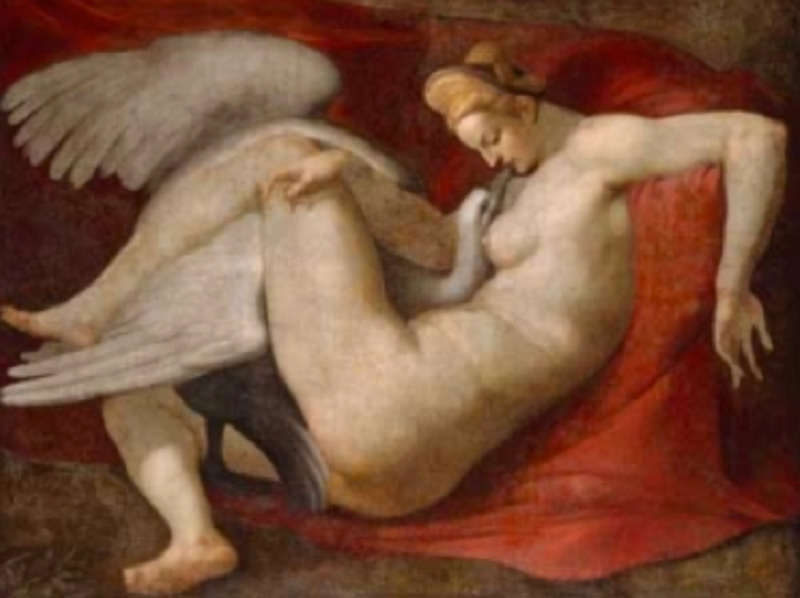Leda e il cigno, copia del 16° secolo di un dipinto perduto di Michelangelo, National Gallery, Londra