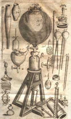 pompa a vuoto per esperimenti, disegno di Robert Boyle, immagine di pubblico dominio, Robert Boyle, Public domain, via Wikimedia Commons